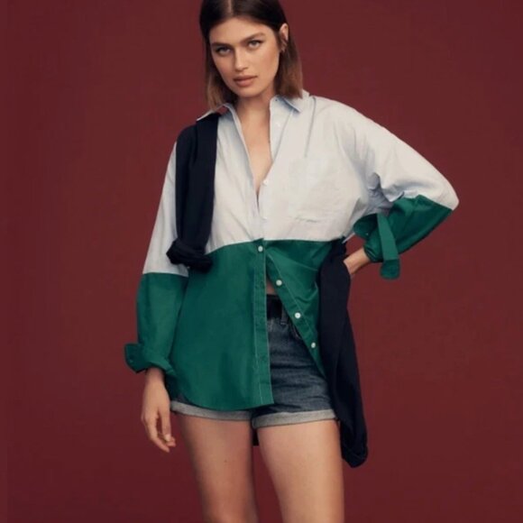 Anthropologie | Maeve Bennet Buttondown Shirt: Colorblock Edition | 3X - Picture 6 of 8